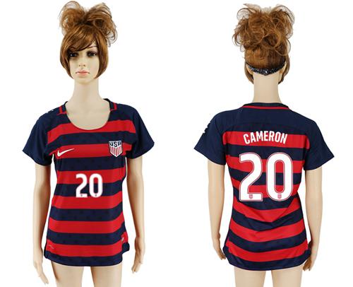 Women's USA #20 Cameron Away Soccer Country Jersey